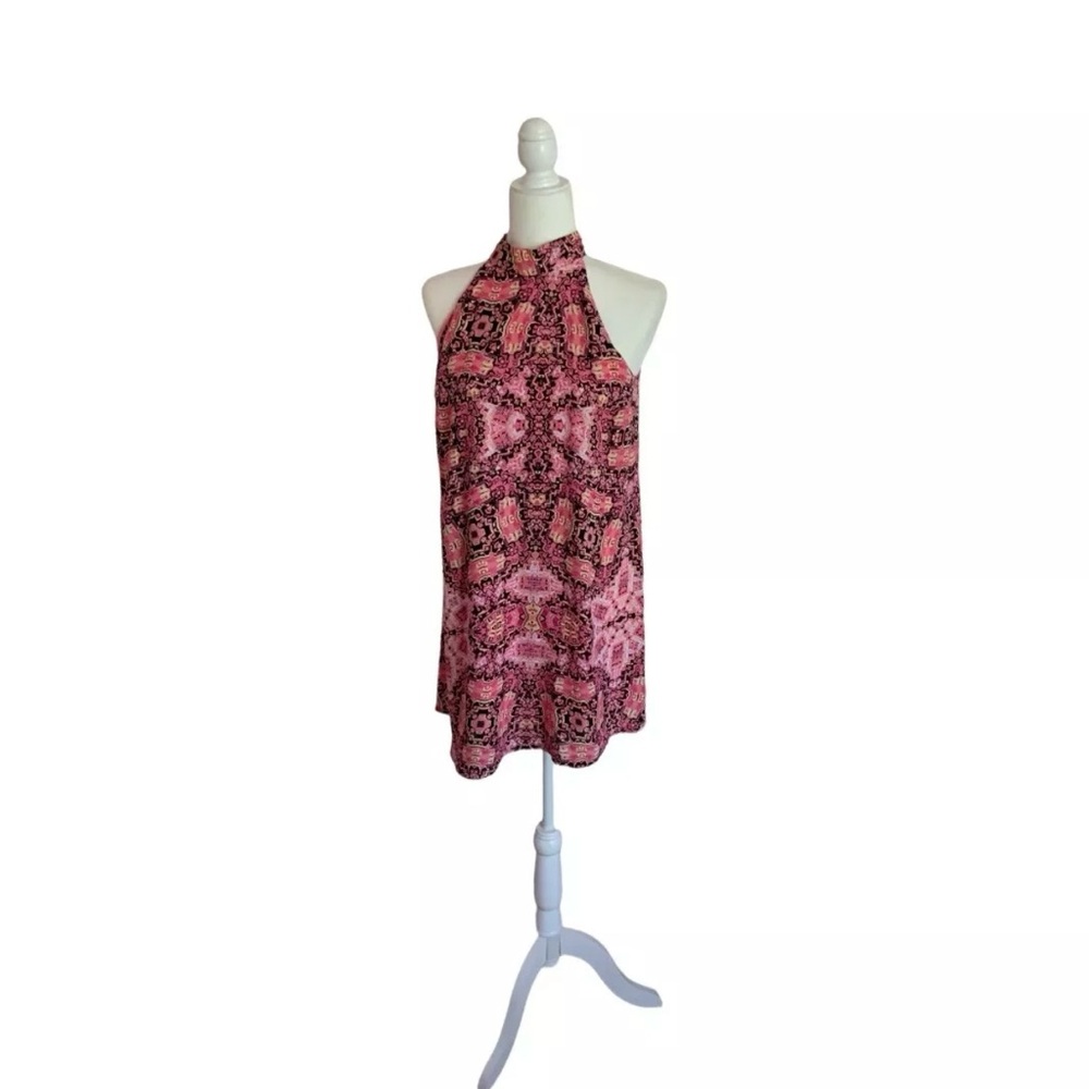 Pink Patterned Halter Dress - image 1